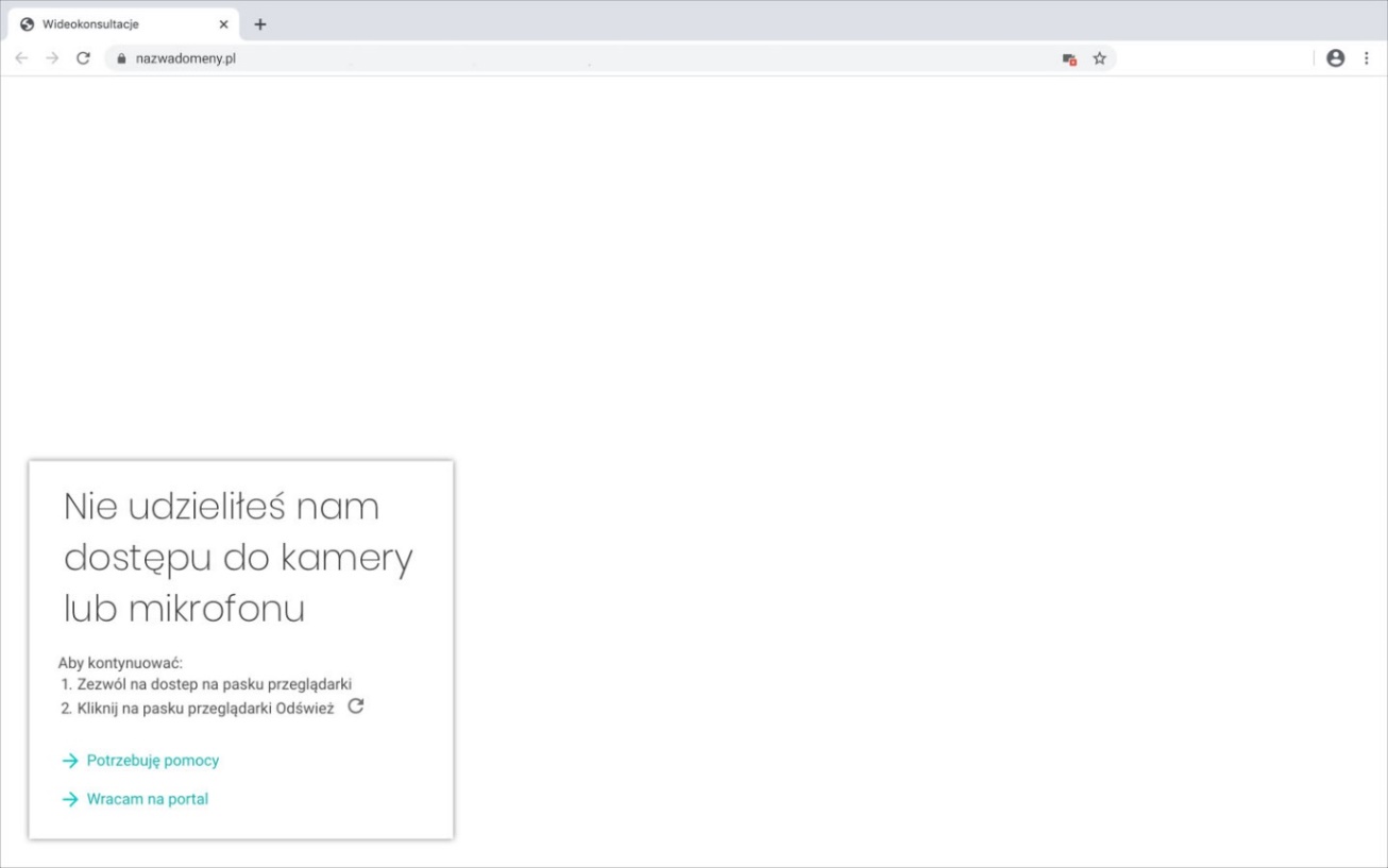 rysunek nr 2 zrzut z ekranu - Brak zgody na dostęp do kamery lub mikrofonu