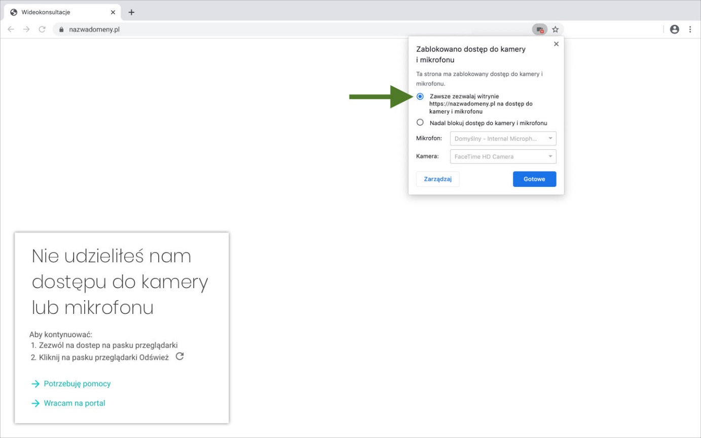 rysunek nr 3 zrzut z ekranu - Zmiana ustawień dostępu do kamery i mikrofonu w przeglądarce Chrome