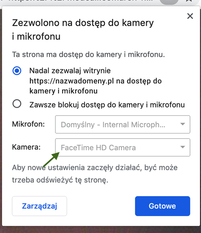 rysunek nr 9 zrzut z ekranu Wybór kamery do przekazywania obrazu