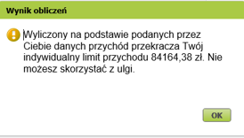 kalkulator MDG - komunikat o przekroczeniu indywidualnego limitu